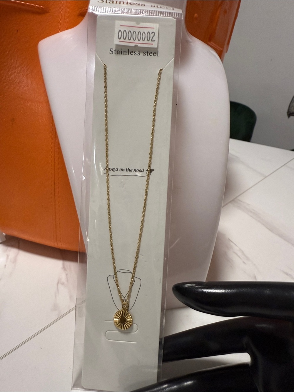 Gold Stainless Steel Sunburst Pendant Necklace - Women Jewelry